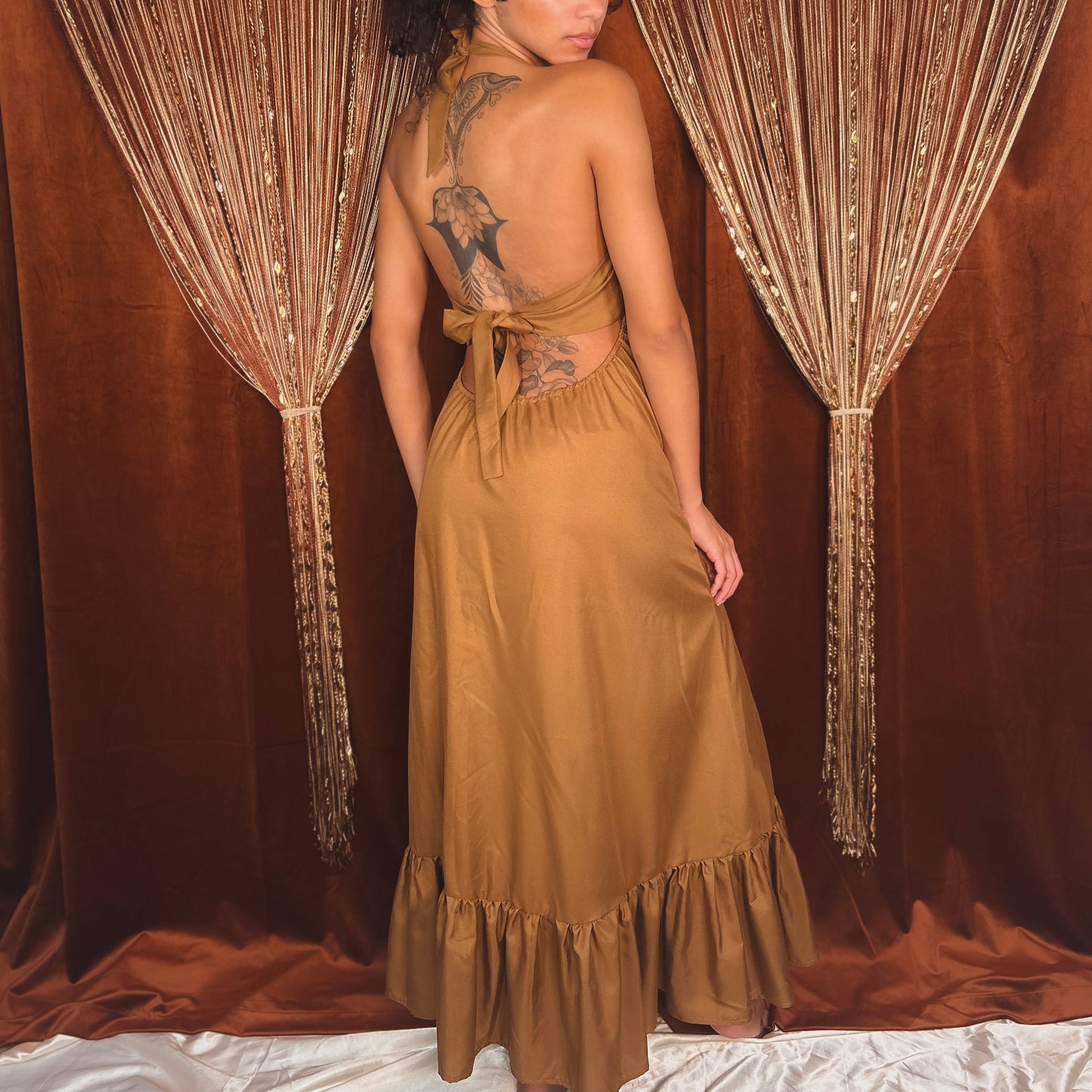 Backless Halter Neck Tiered Maxi Dress